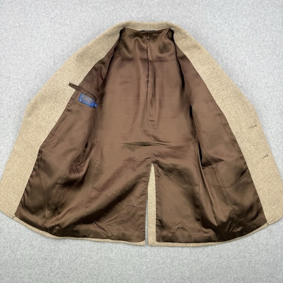 Vintage Pendleton Blazer Mens 40 Beige Virgin Wool Suede Yoke Elbow Patches USA - Picture 11 of 16